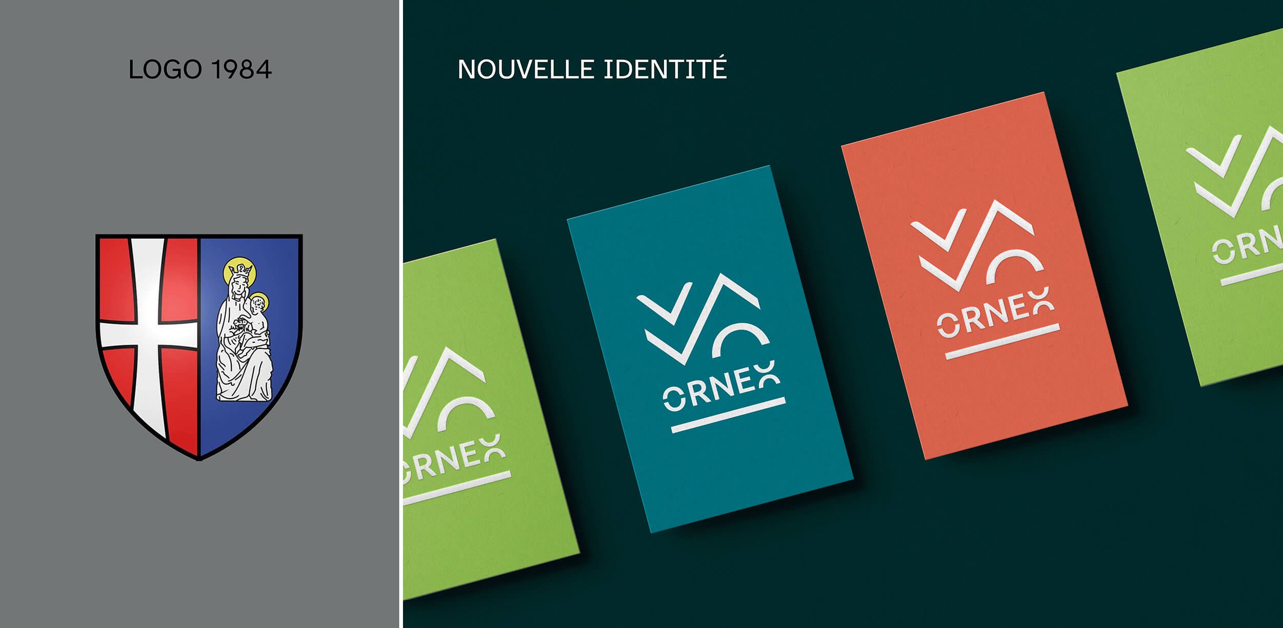 Vue parallèle de l'ancien logo datant de 1984 et de la nouvelle identité conçue pour la commune d'Ornex